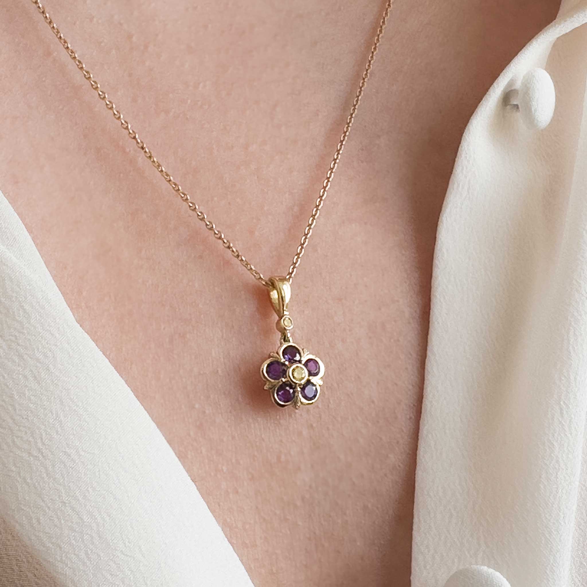 Amethyst and Yellow Diamond 18ct Gold Rose Pendant